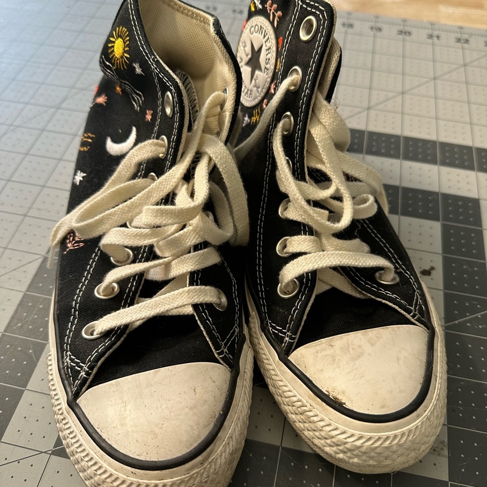 Black embroidered high top Converse